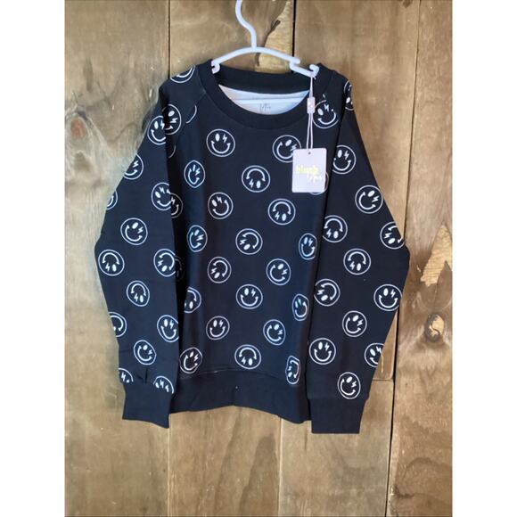 Smiley Other - Blush Lotus Black With White Smiley Face French Terry Sweatshirt Size 7Y